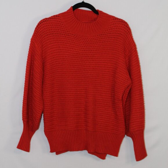 Womens orange chunky knit long-sleeve mock turtleneck ribbed hem and cuff XL - Picture 2 of 9